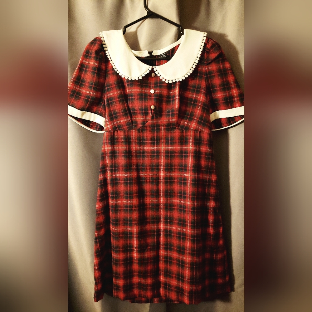 Red and Black Grunge Plaid Mini Dress